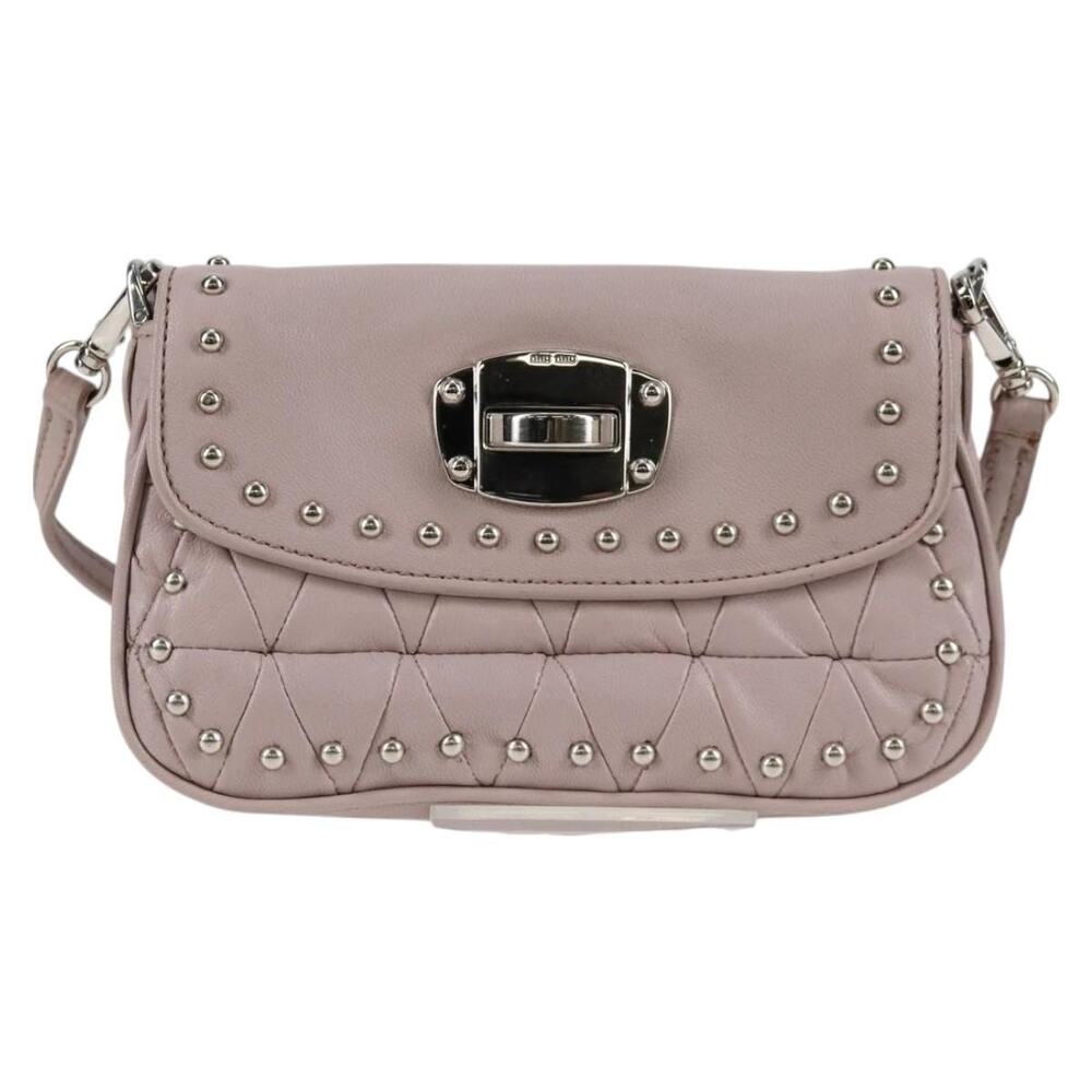 Miu Miu Leather Studs Chain Shoulder Bag Pink